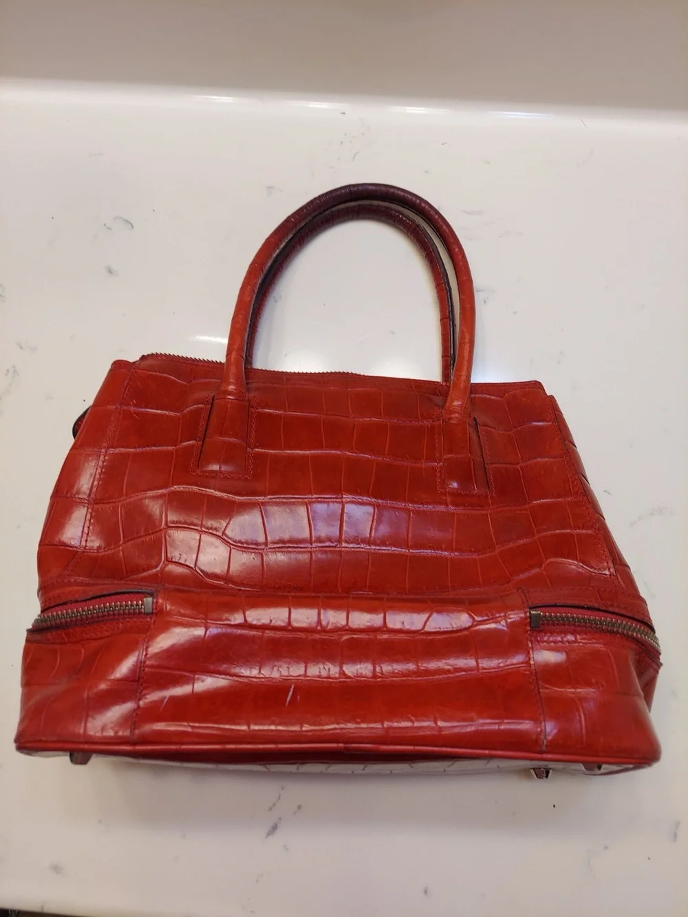 Pelle Studio Croc-Embossed Satchel in Red